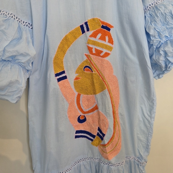 Baby Blue African Boubou Maxi Dress With Embroidery - Picture 3 of 10